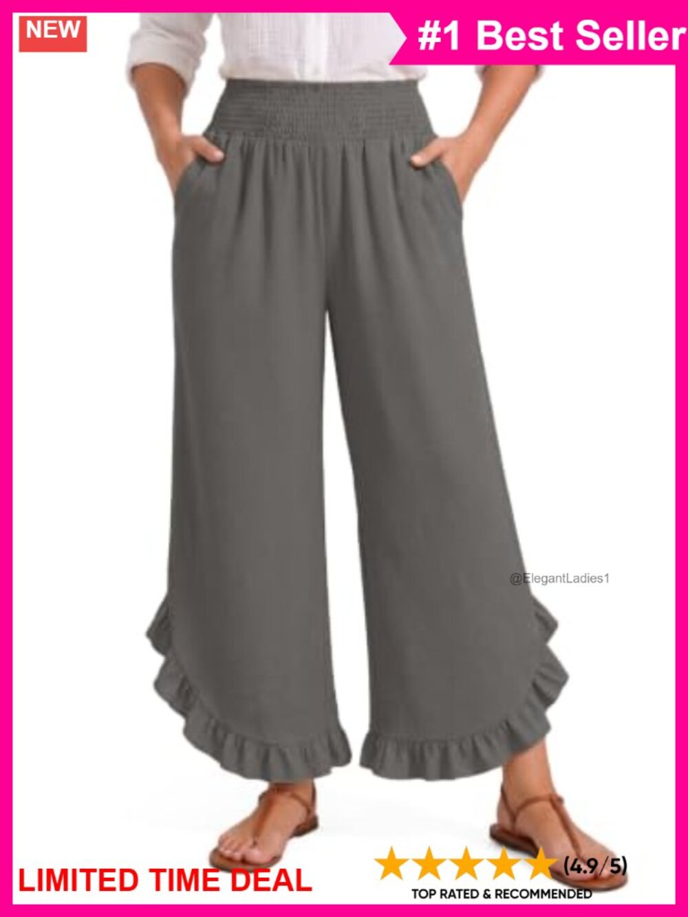 Women's Smocked High Waist Ruffle Hem Flowy Palazzo Pants